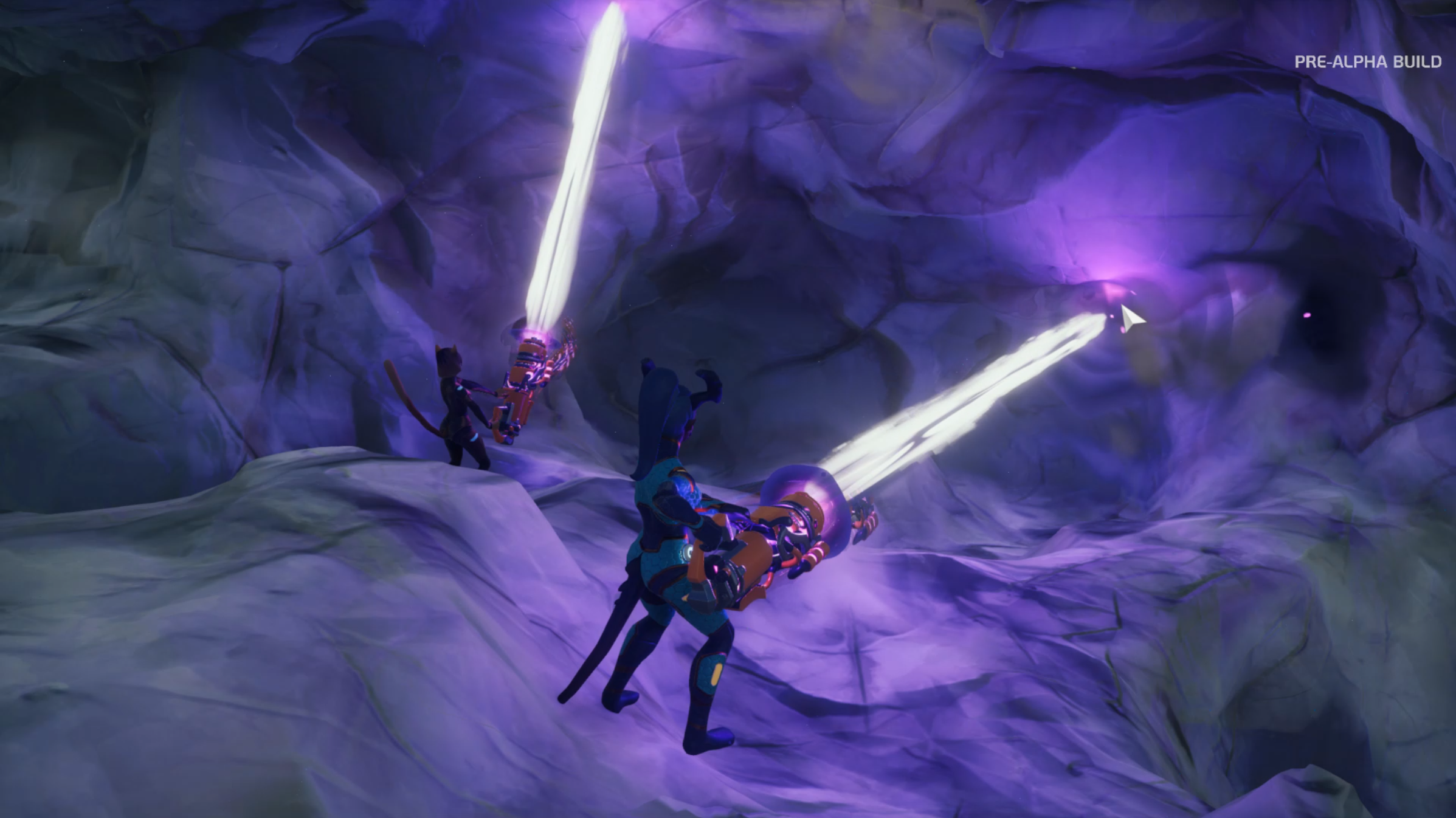 Two characters are mining together in an underground cavern.